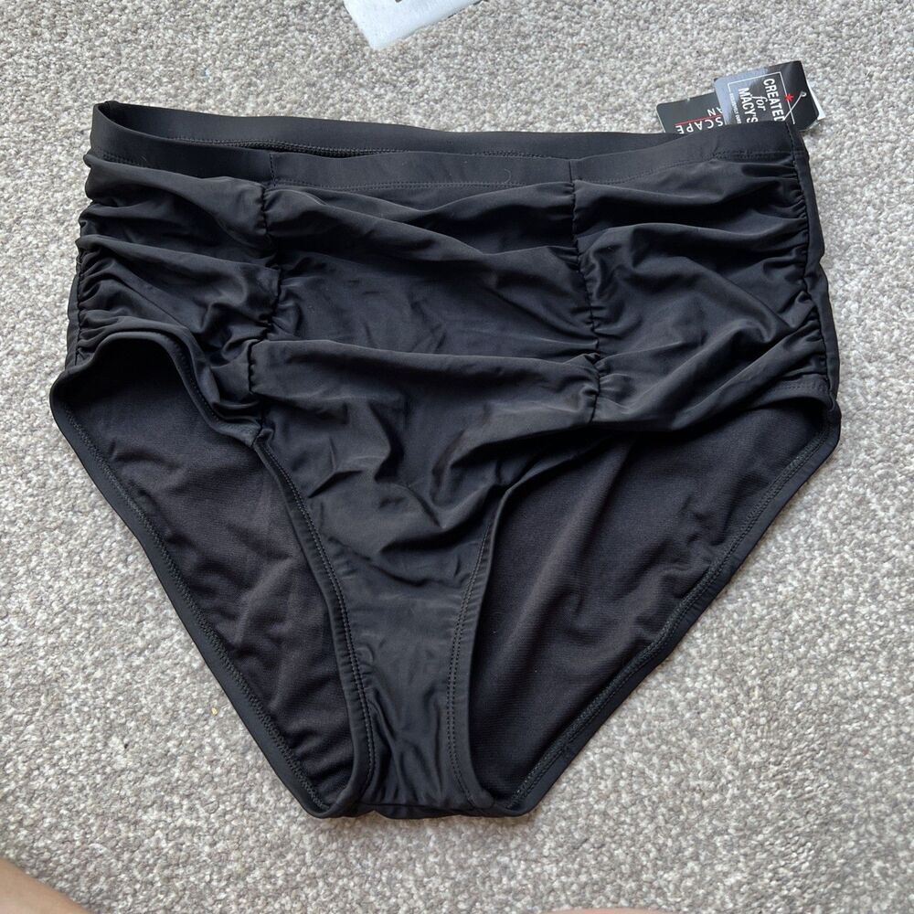 ISLAND ESCAPE Black High‎ Waist Tummy Control Ruched Swim Bottoms Plus Size 22W